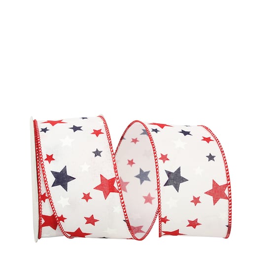 The Ribbon Roll 2.5" Linen Wired Stars America Ribbon